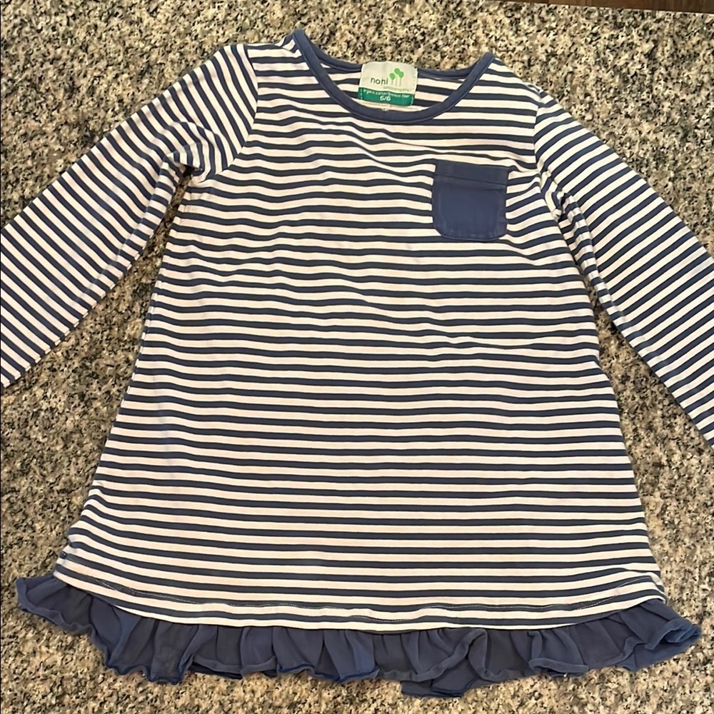 Nohi kids Striped Long Sleeve Dress with Ruffle Hem